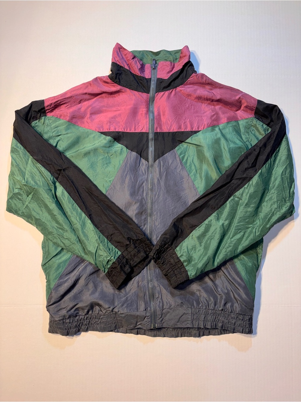 Vtg Campus Silk Nylon 90’s Color block Full Zip Windbreaker Track Jacket Sz M